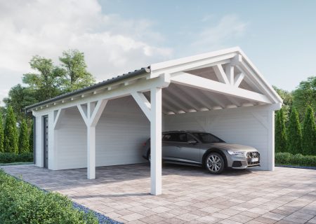 Doppelcarport mit Geräteraum - Carports aus Holz