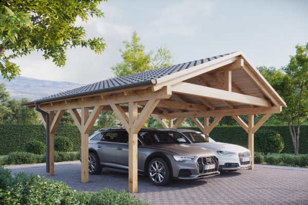 Doppelcarport mit Satteldach - Carports aus Holz